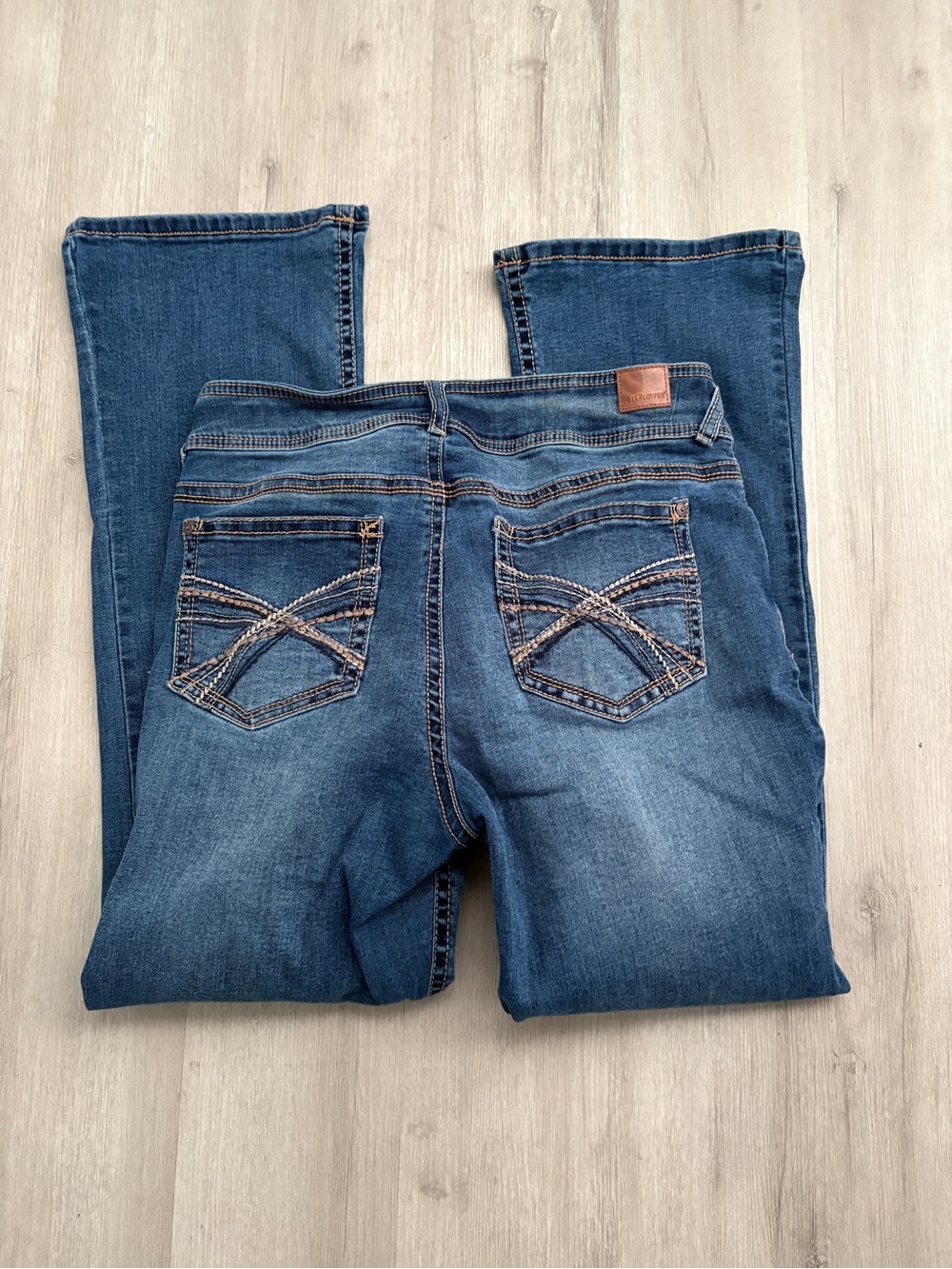 Wallflower Women's Dark Blue Boot Cut Jeans with Embroidered Back Pockets